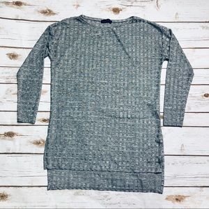Zara Silver Waffle Knit Top Long Sleeves Small